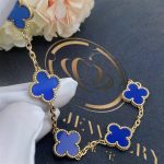 Van Cleef & Arpels Vintage Alhambra 5 Motif 18k Yellow Gold Dark Blue Agate Bracelet