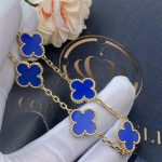 Van Cleef & Arpels Vintage Alhambra 5 Motif 18k Yellow Gold Dark Blue Agate Bracelet