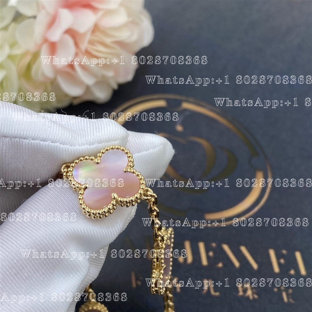 Van Cleef & Arpels Vintage Alhambra 5 Motif 18k Yellow Gold Pink Mother of pearl Bracelet