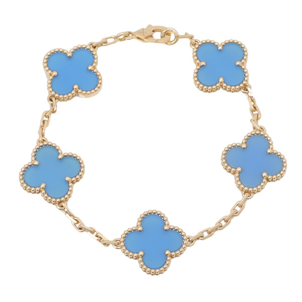Van Cleef & Arpels Vintage Alhambra 5 Motif 18k Yellow Gold Turquoise Bracelet