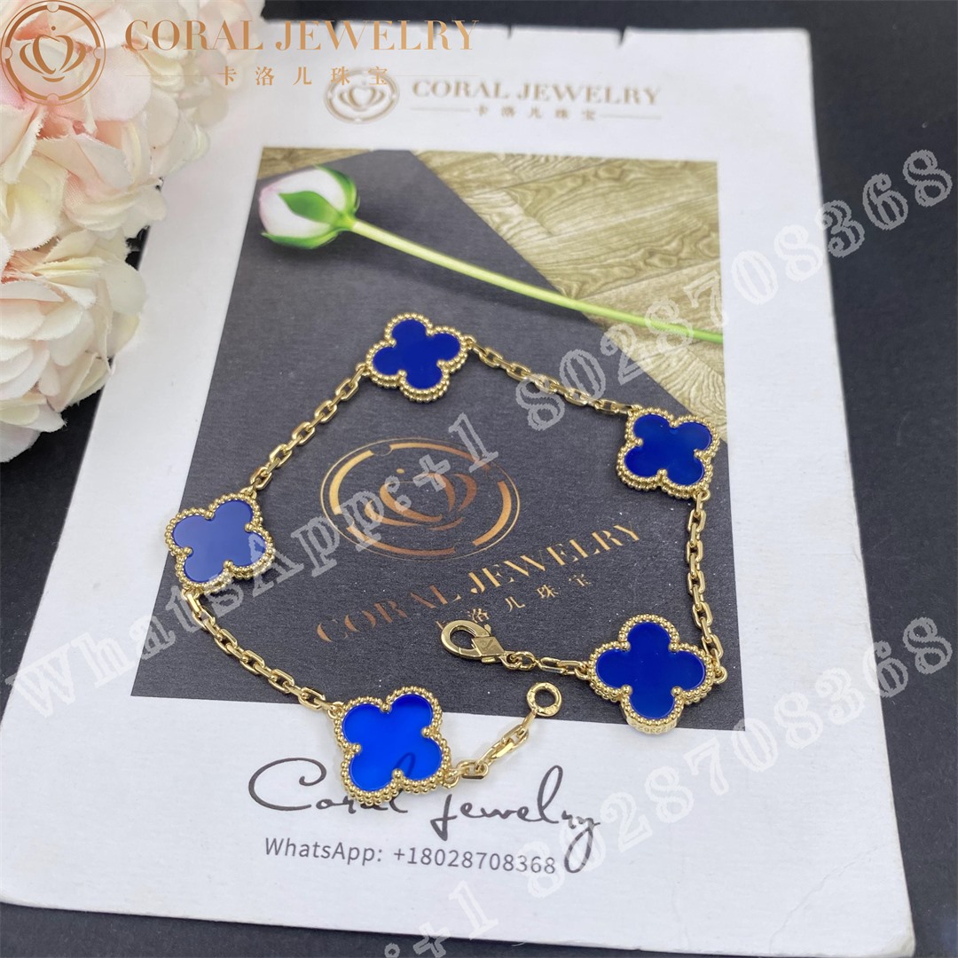 Van Cleef & Arpels Vintage Alhambra bracelet, 5 motifs Yellow gold, Agate VCARP34900 - Image 6