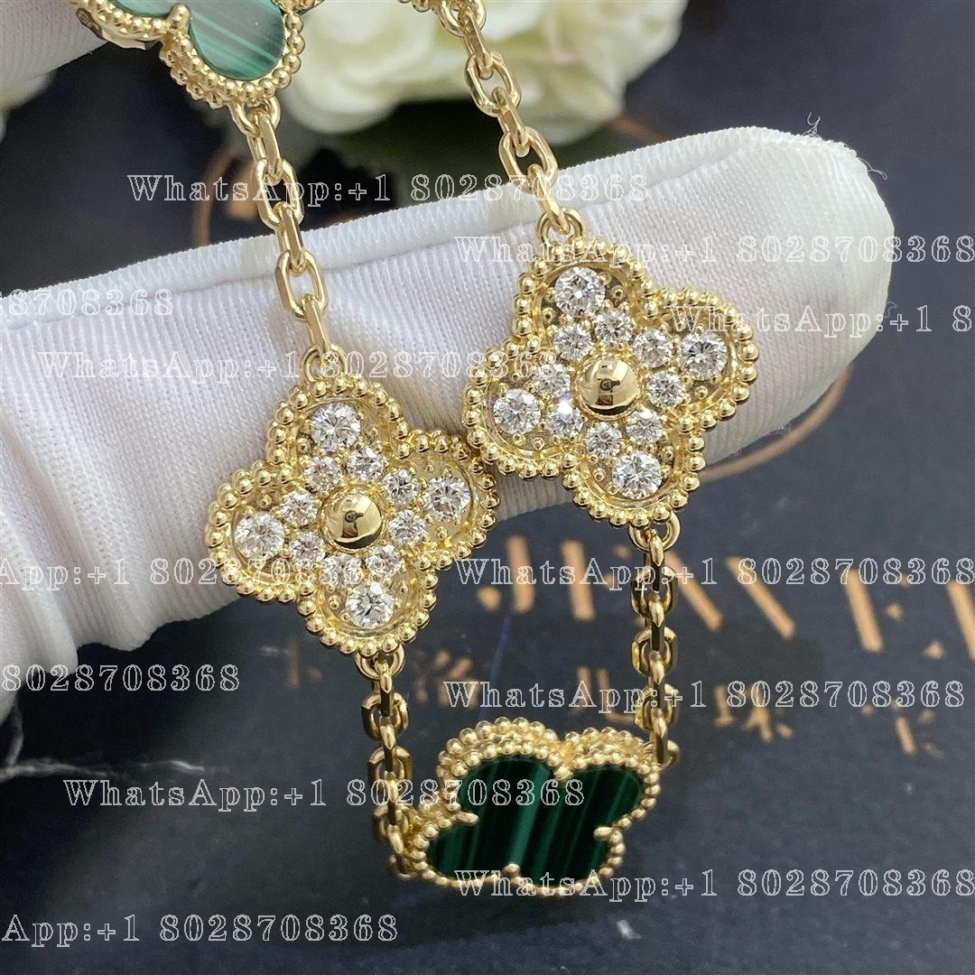 Van Cleef & Arpels Vintage Alhambra bracelet, 5 motifs Yellow gold, Diamond, Malachite VCARO7GQ00