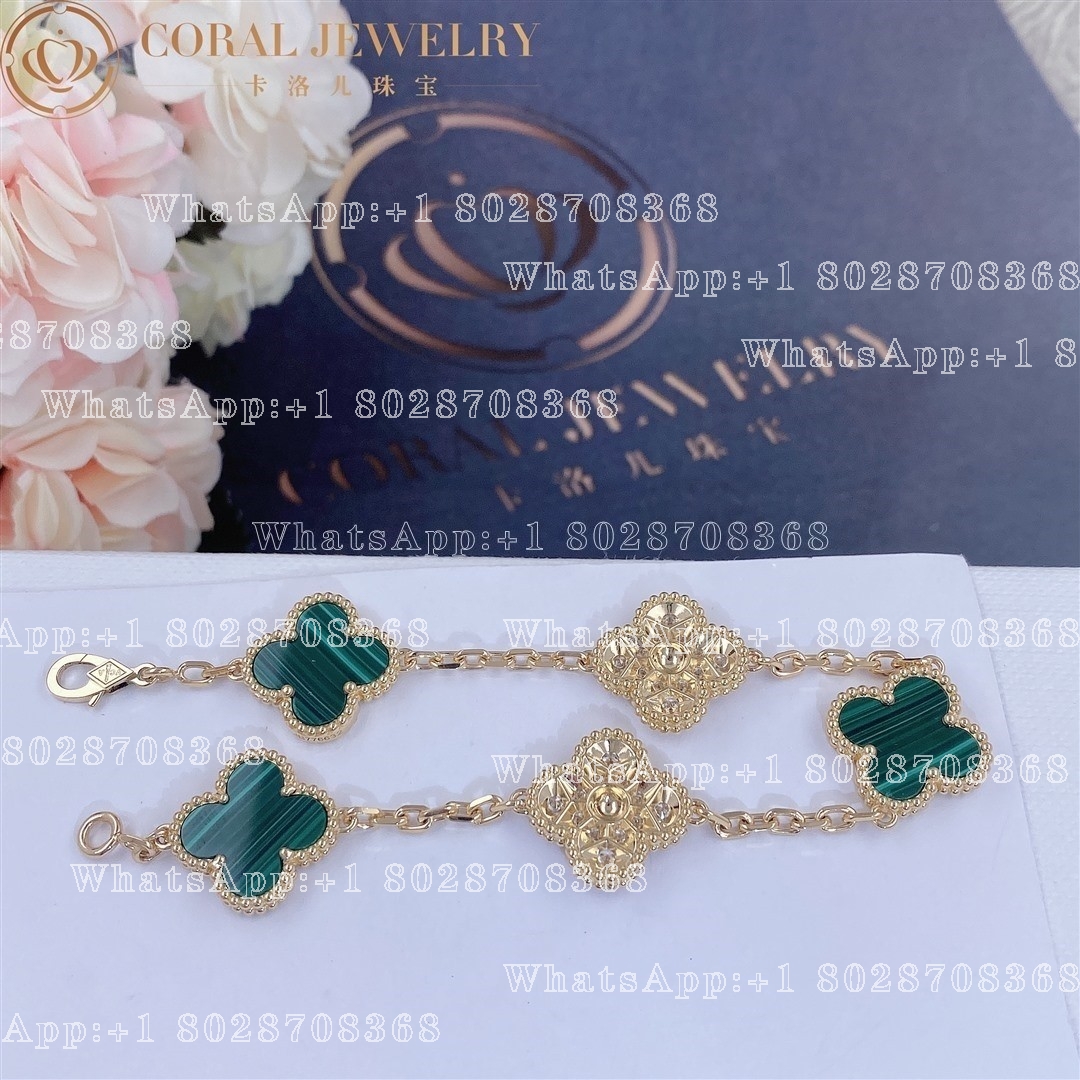 Van Cleef & Arpels Vintage Alhambra bracelet, 5 motifs Yellow gold, Diamond, Malachite VCARO7GQ00 - Image 4