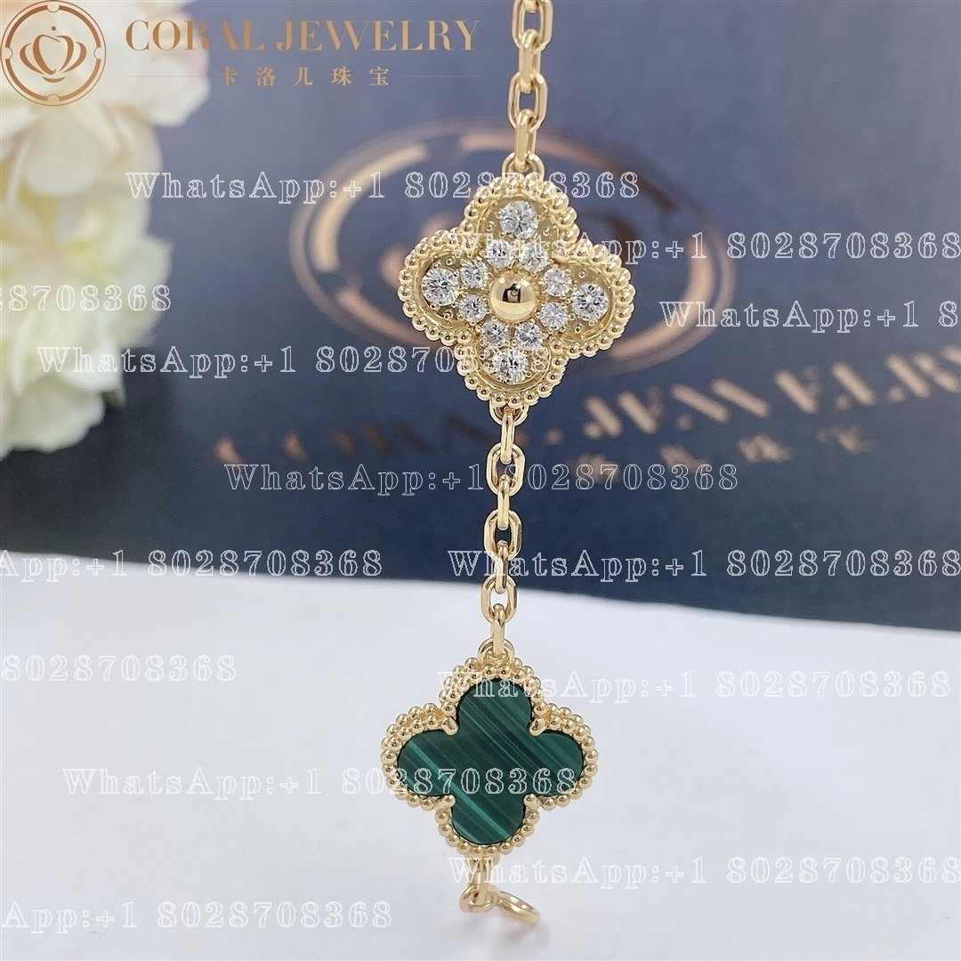 Van Cleef & Arpels Vintage Alhambra bracelet, 5 motifs Yellow gold, Diamond, Malachite VCARO7GQ00 - Image 5