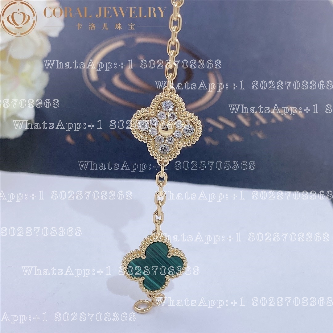 Van Cleef & Arpels Vintage Alhambra bracelet, 5 motifs Yellow gold, Diamond, Malachite VCARO7GQ00 - Image 6