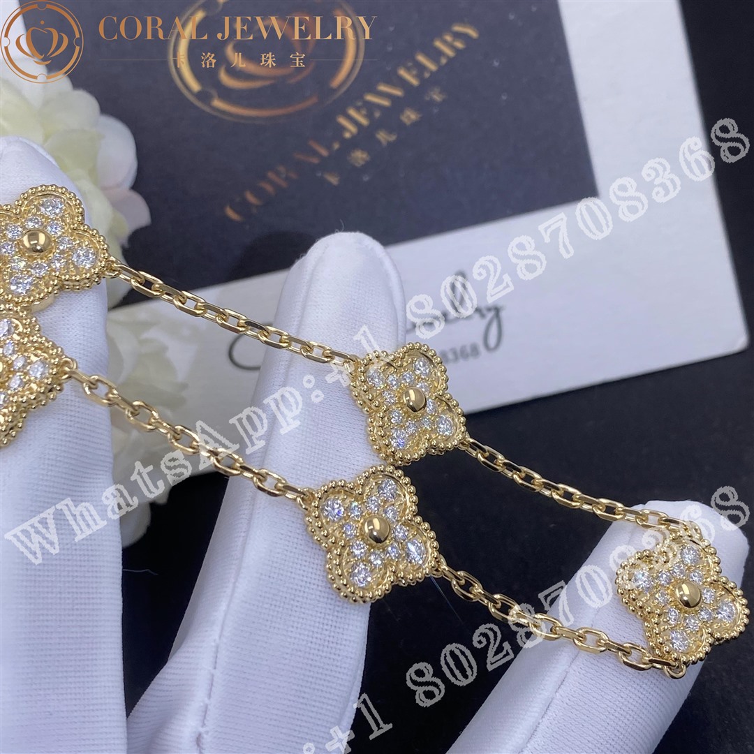 Van Cleef Arpels Vintage Alhambra Bracelet 5 Motifs Yellow Gold Diamond Vcara41400 Coral (1)