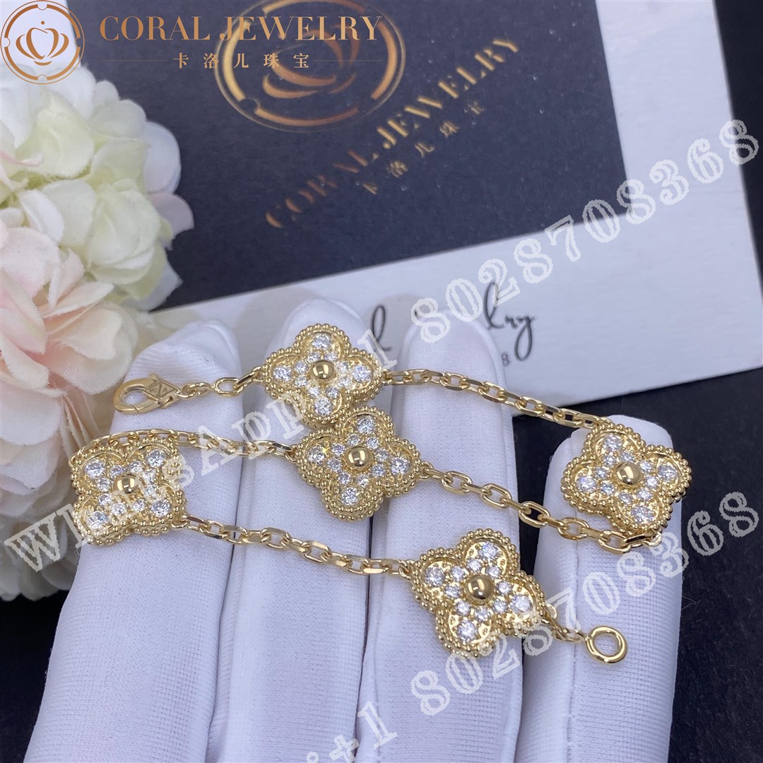 Van Cleef Arpels Vintage Alhambra Bracelet 5 Motifs Yellow Gold Diamond Vcara41400 Coral (3)