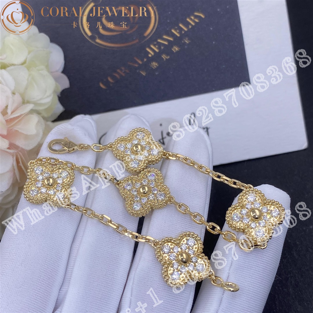 Van Cleef & Arpels Vintage Alhambra bracelet, 5 motifs Yellow gold, Diamond VCARA41400 - Image 4