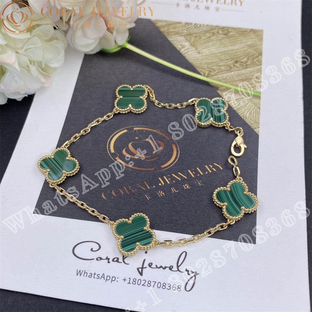 Van Cleef & Arpels Vintage Alhambra bracelet, 5 motifs Yellow gold, Malachite VCARL80900 - Image 6