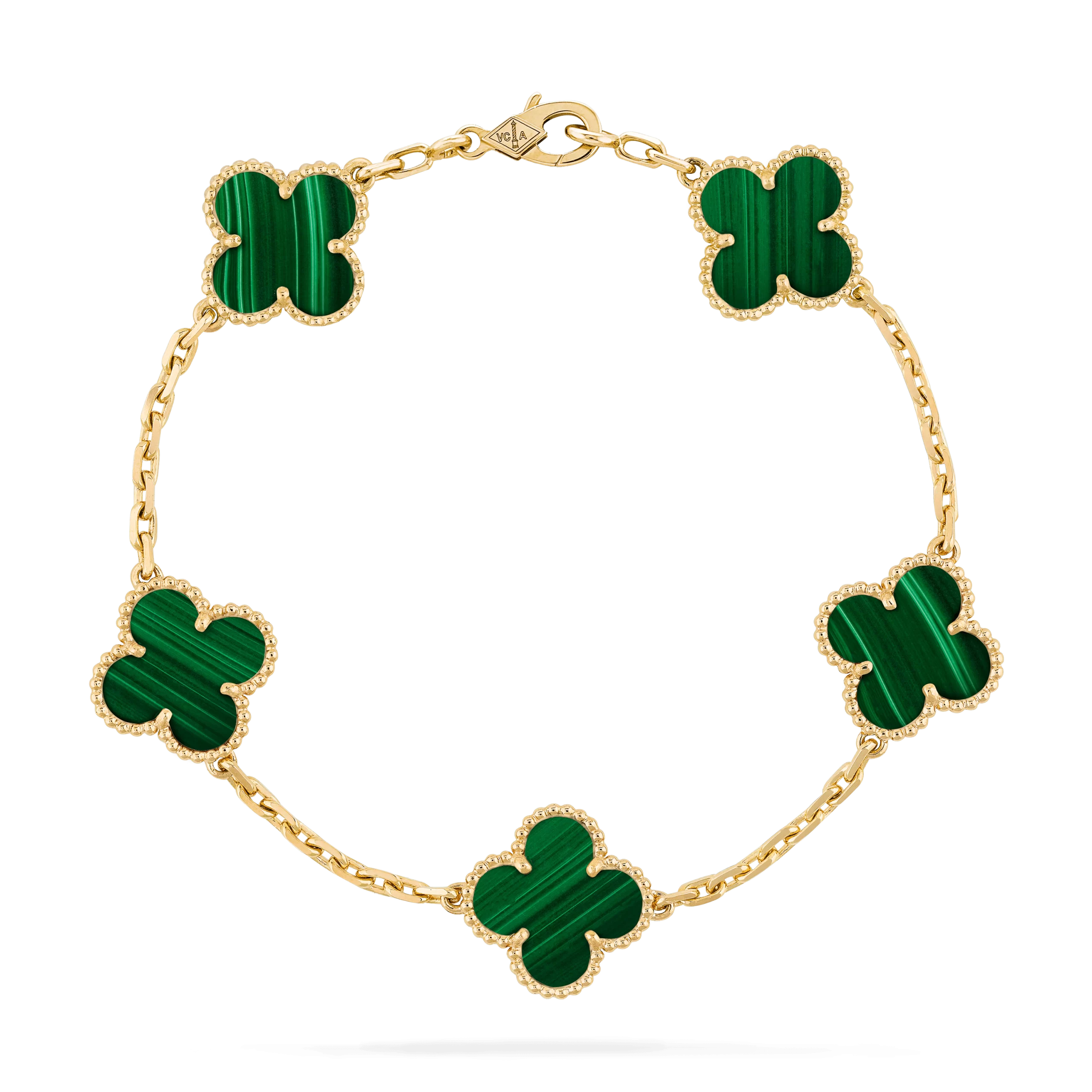 Van Cleef & Arpels Vintage Alhambra bracelet, 5 motifs Yellow gold, Malachite VCARL80900