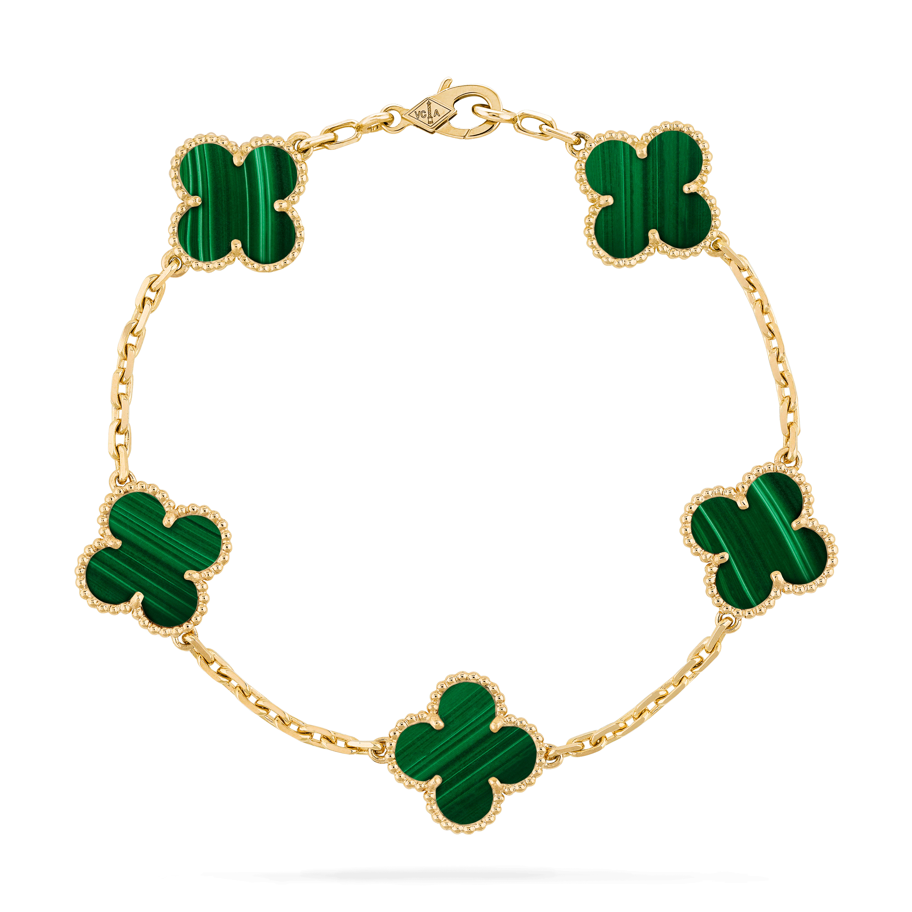 Van Cleef & Arpels Vintage Alhambra bracelet, 5 motifs Yellow gold, Malachite VCARL80900