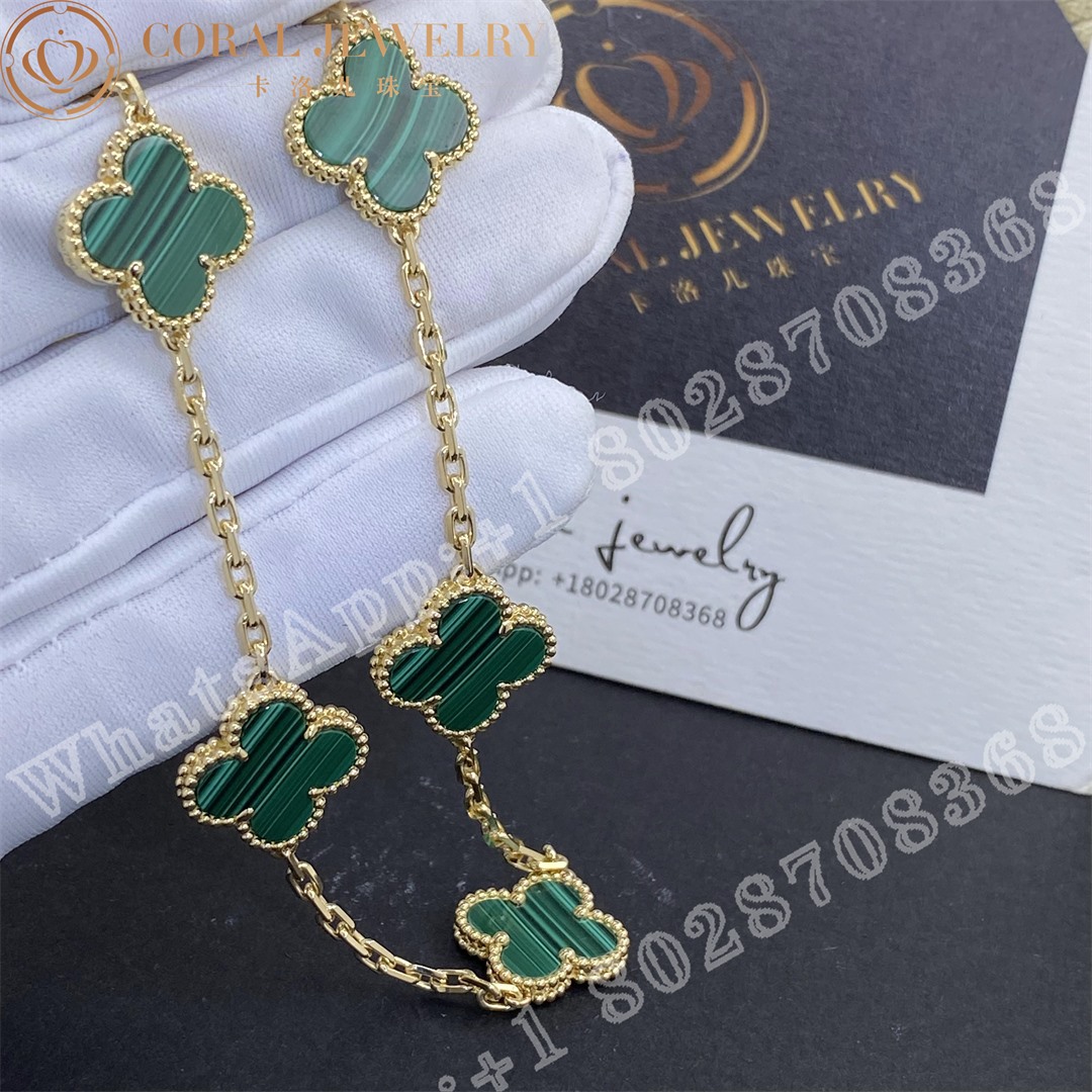 Van Cleef & Arpels Vintage Alhambra bracelet, 5 motifs Yellow gold, Malachite VCARL80900 - Image 4