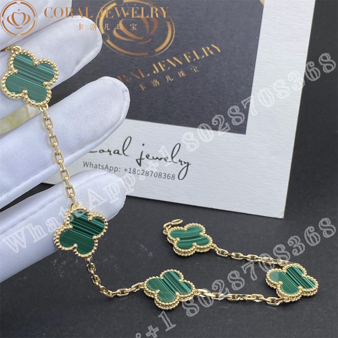 Van Cleef & Arpels Vintage Alhambra bracelet, 5 motifs Yellow gold, Malachite VCARL80900 - Image 5