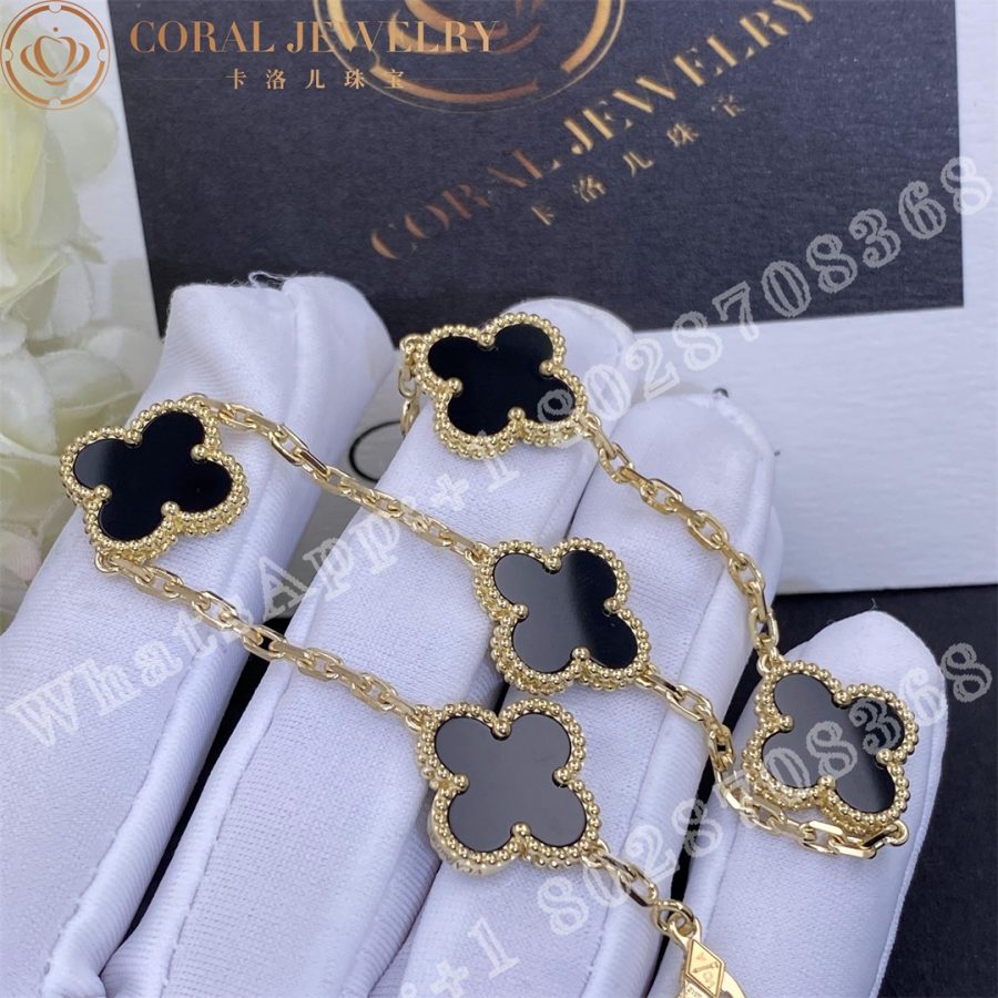 Van Cleef & Arpels Vintage Alhambra bracelet, 5 motifs Yellow gold, Onyx VCARA41300 - Image 4