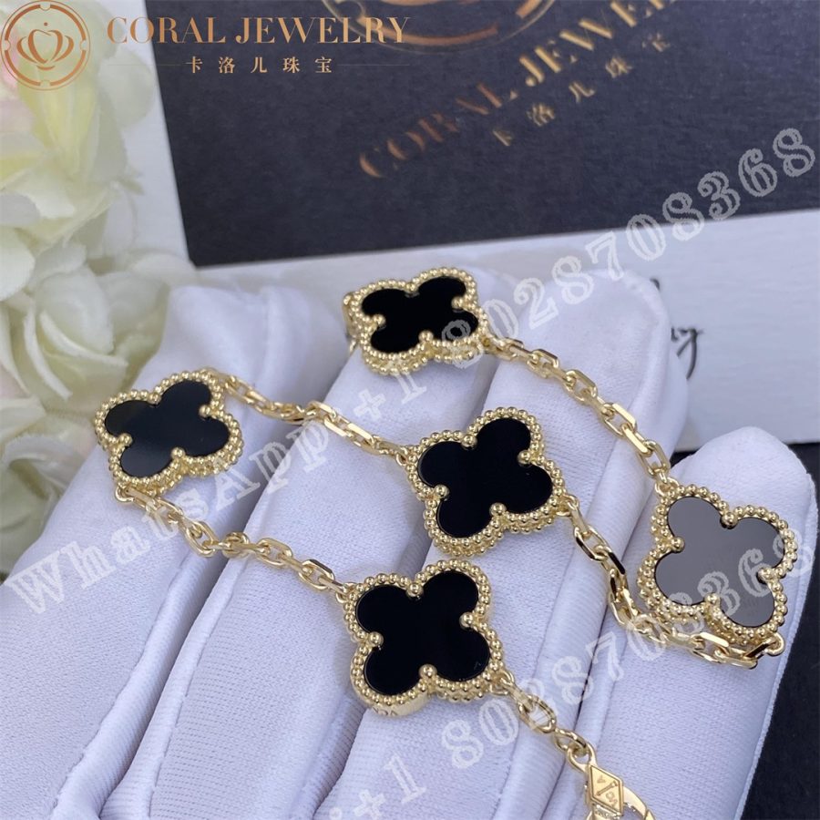 Van Cleef & Arpels Vintage Alhambra bracelet, 5 motifs Yellow gold, Onyx VCARA41300 - Image 5