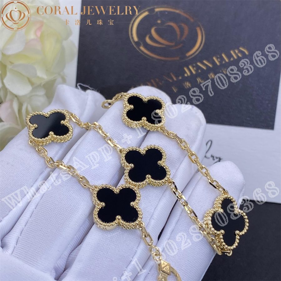 Van Cleef & Arpels Vintage Alhambra bracelet, 5 motifs Yellow gold, Onyx VCARA41300 - Image 6