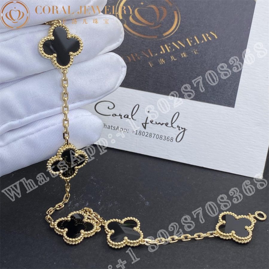 Van Cleef & Arpels Vintage Alhambra bracelet, 5 motifs Yellow gold, Onyx VCARA41300 - Image 7