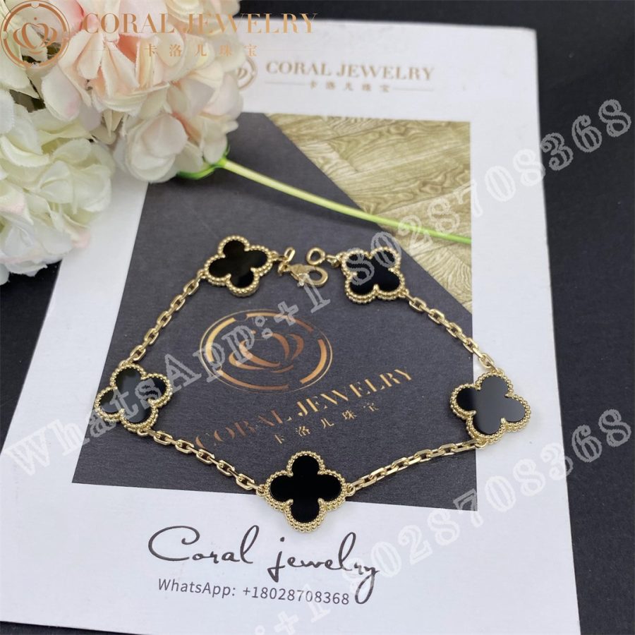 Van Cleef & Arpels Vintage Alhambra bracelet, 5 motifs Yellow gold, Onyx VCARA41300 - Image 8