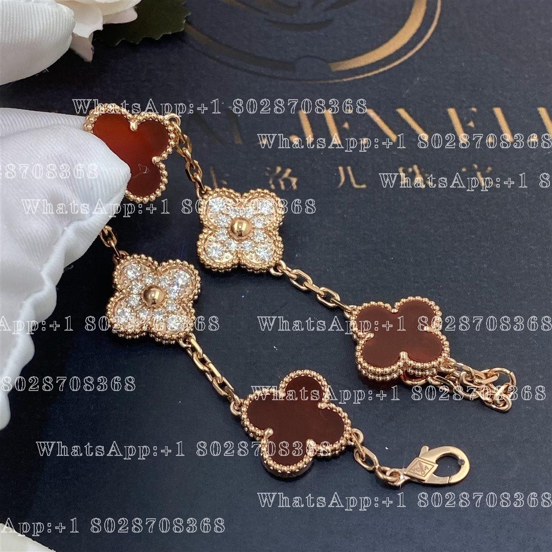 Van Cleef & Arpels Vintage Alhambra Limited Edition Diamond Carnelian Gold Bracelet