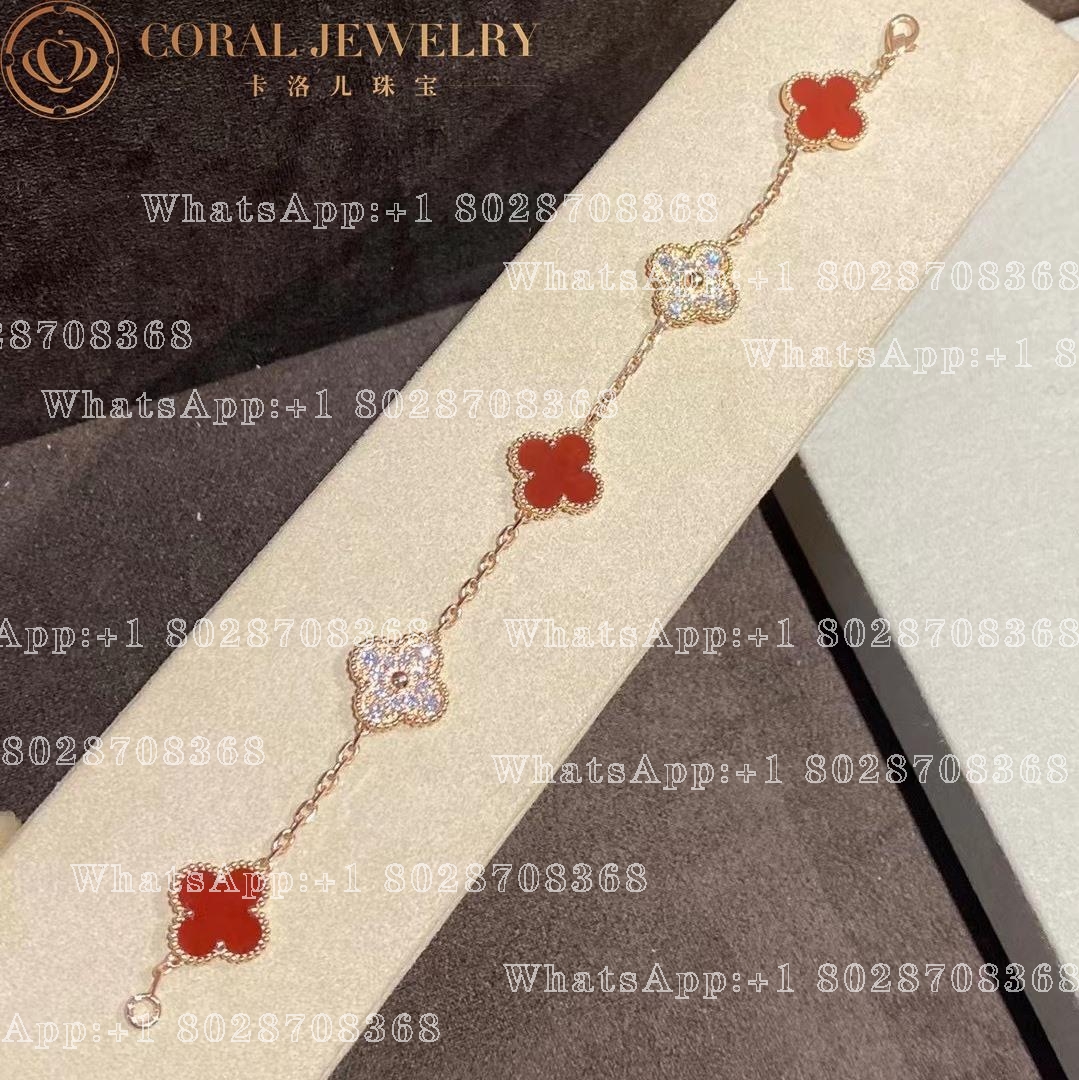 Van Cleef & Arpels Vintage Alhambra Limited Edition Diamond Carnelian Gold Bracelet