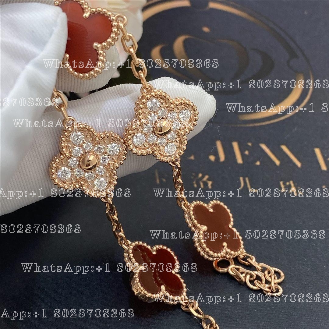 Van Cleef & Arpels Vintage Alhambra Limited Edition Diamond Carnelian Gold Bracelet