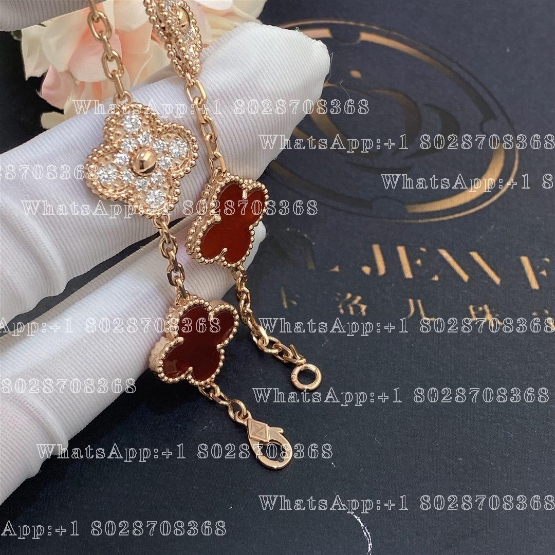 Van Cleef & Arpels Vintage Alhambra Limited Edition Diamond Carnelian Gold Bracelet