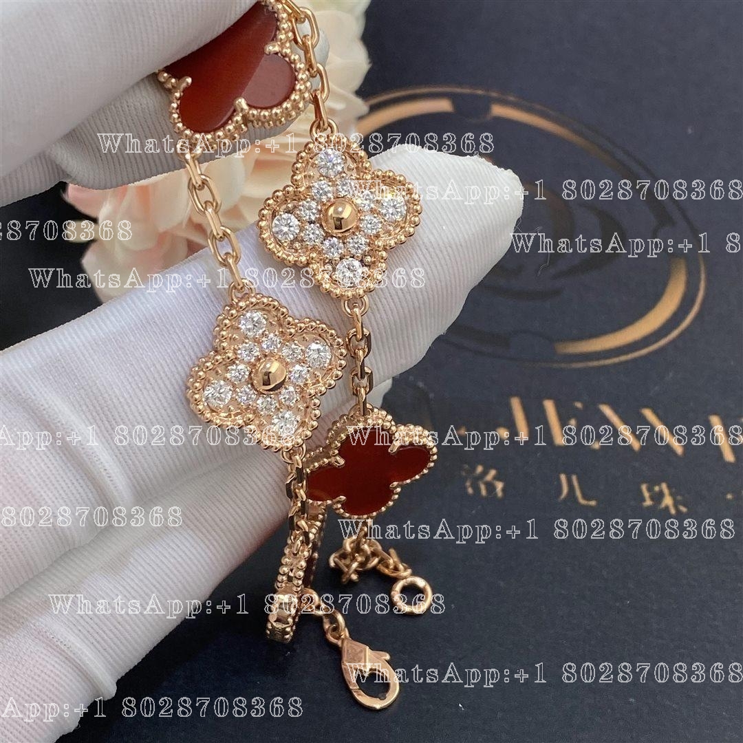 Van Cleef & Arpels Vintage Alhambra Limited Edition Diamond Carnelian Gold Bracelet