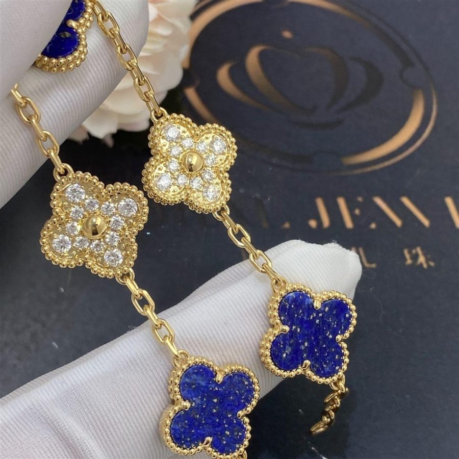 Van Cleef & Arpels Vintage Alhambra Limited Edition Diamond Lapis Gold Bracelet