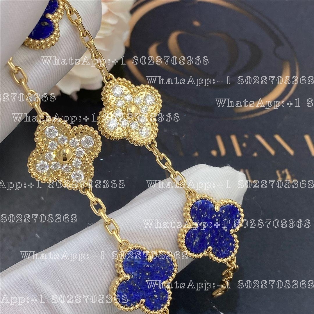 Van Cleef & Arpels Vintage Alhambra Limited Edition Diamond Lapis Gold Bracelet