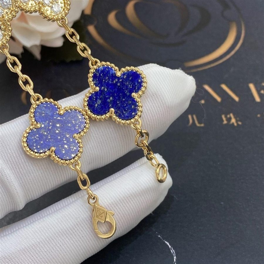 Van Cleef & Arpels Vintage Alhambra Limited Edition Diamond Lapis Gold Bracelet