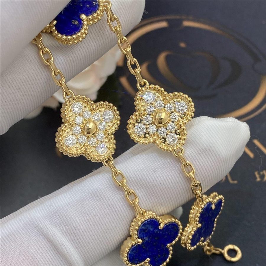 Van Cleef & Arpels Vintage Alhambra Limited Edition Diamond Lapis Gold Bracelet