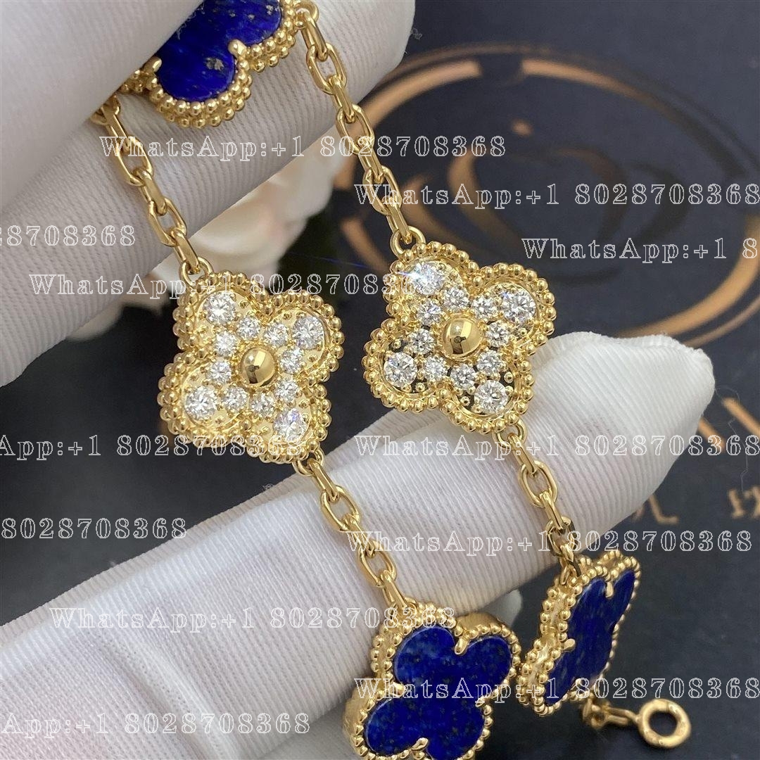Van Cleef & Arpels Vintage Alhambra Limited Edition Diamond Lapis Gold Bracelet