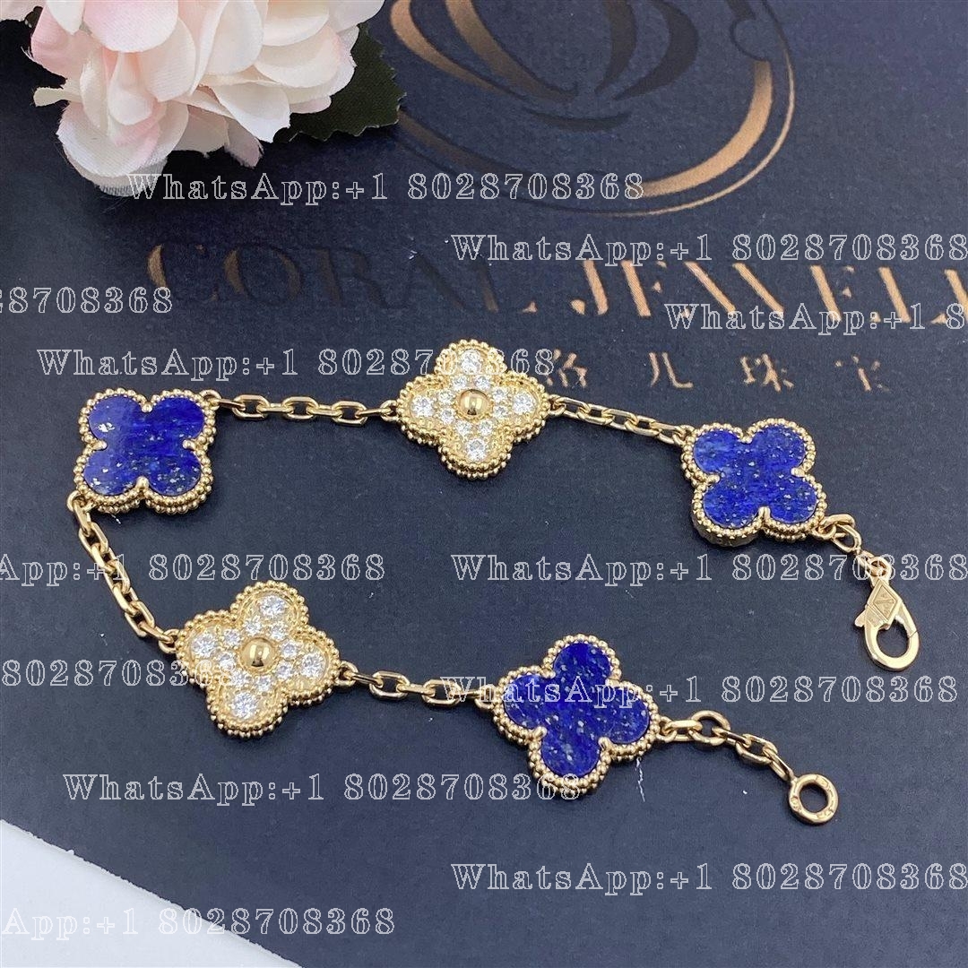 Van Cleef & Arpels Vintage Alhambra Limited Edition Diamond Lapis Gold Bracelet
