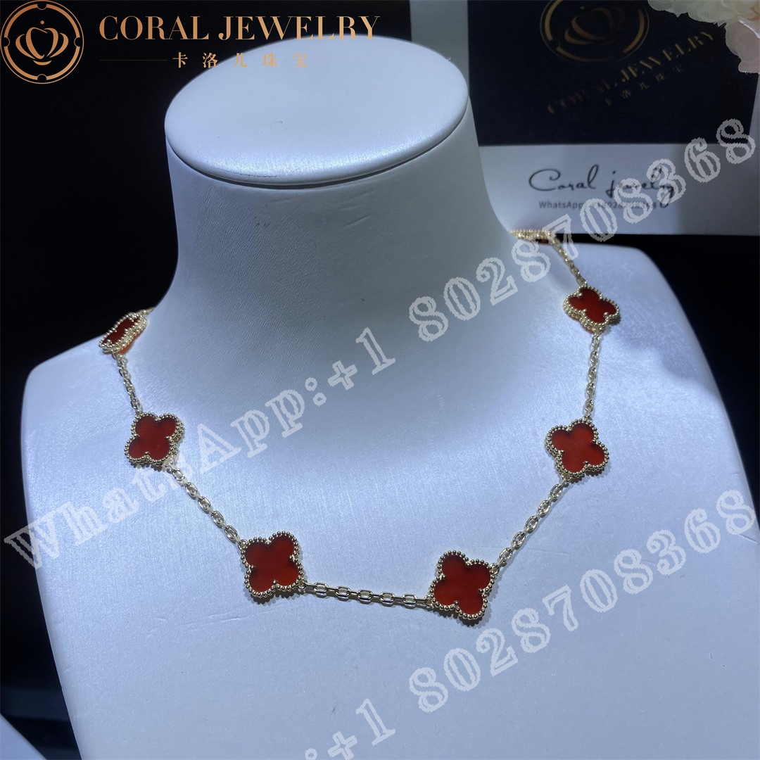 Van Cleef Arpels Vintage Alhambra Necklace 10 Motifs Yellow Gold Carnelian Vcard40600 Coral (4)