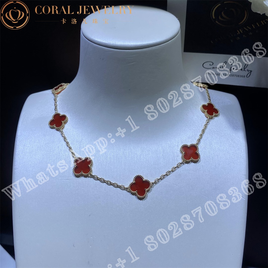 Van Cleef Arpels Vintage Alhambra Necklace 10 Motifs Yellow Gold Carnelian Vcard40600 Coral (5)