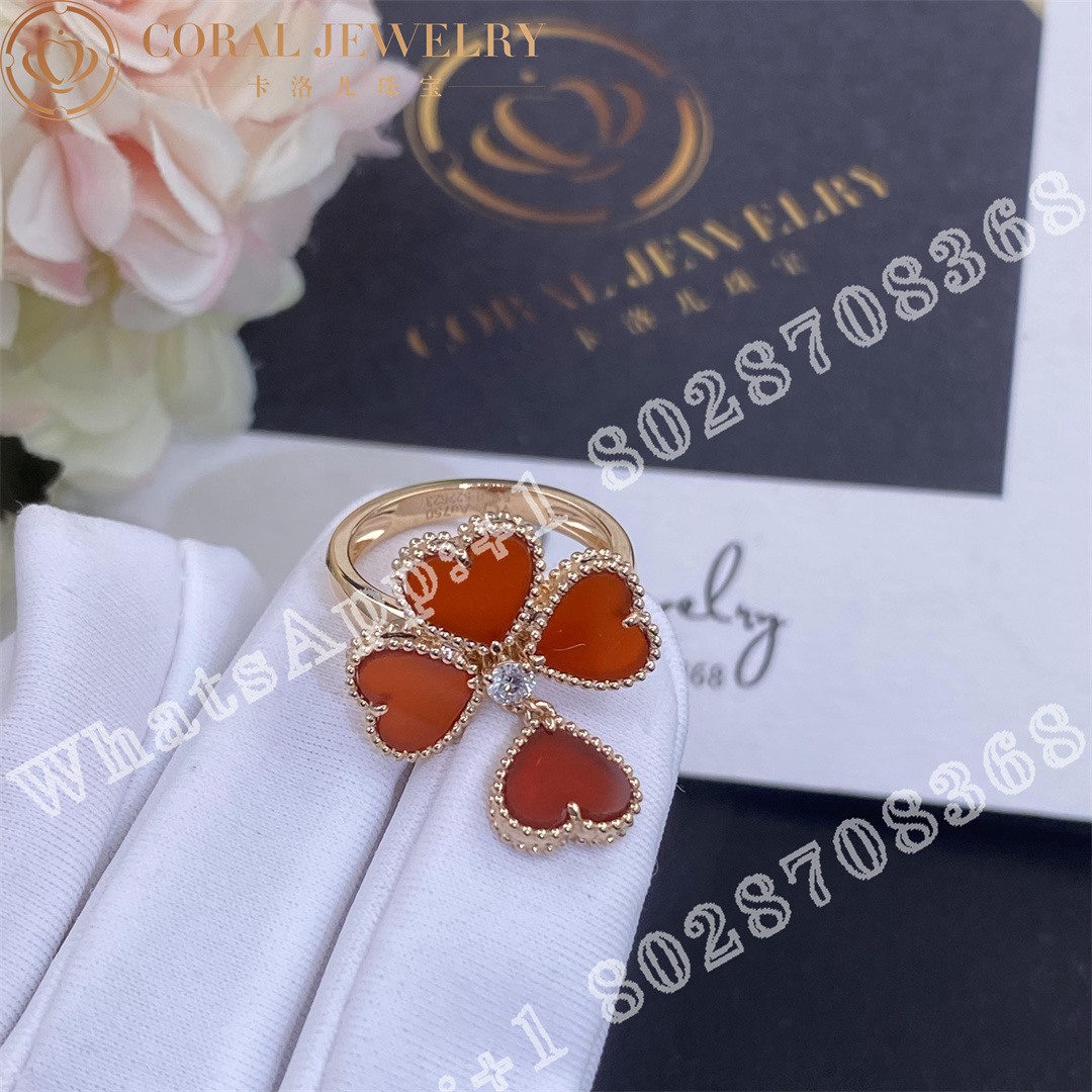 Van Cleef Arpels Sweet Alhambra Effeuillage Ring Rose Gold Carnelian Diamond Vcarn5p600 Coral (1)