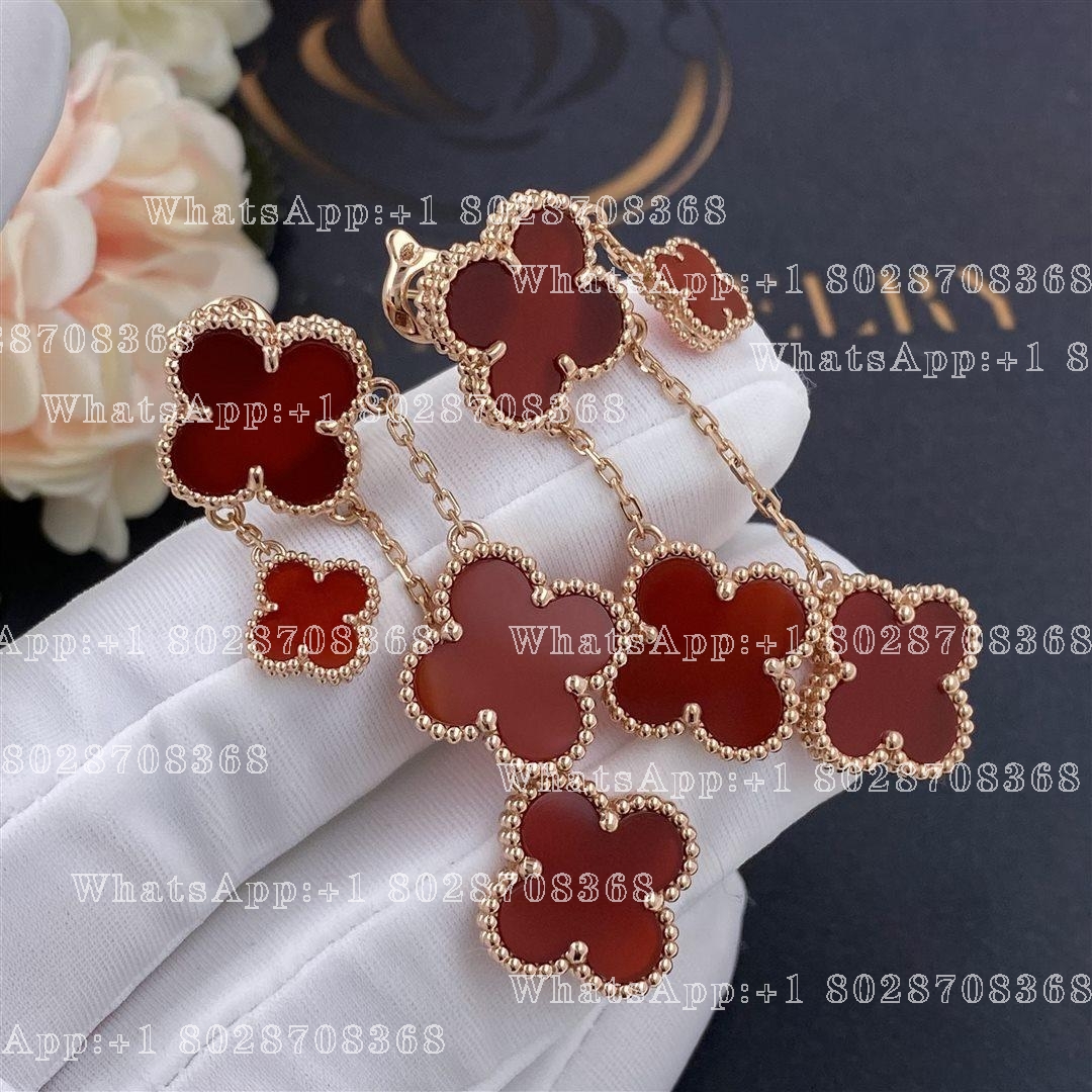 Van Cleef & Arpels Vintage Alhambra Earrings, 4 Motifs Rose Gold,Carnelian -DIY Jewelry