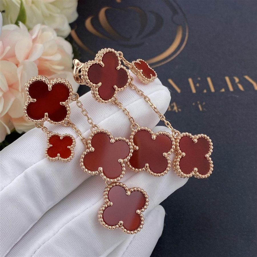 Van Cleef & Arpels Vintage Alhambra Earrings, 4 Motifs Rose Gold,Carnelian -DIY Jewelry