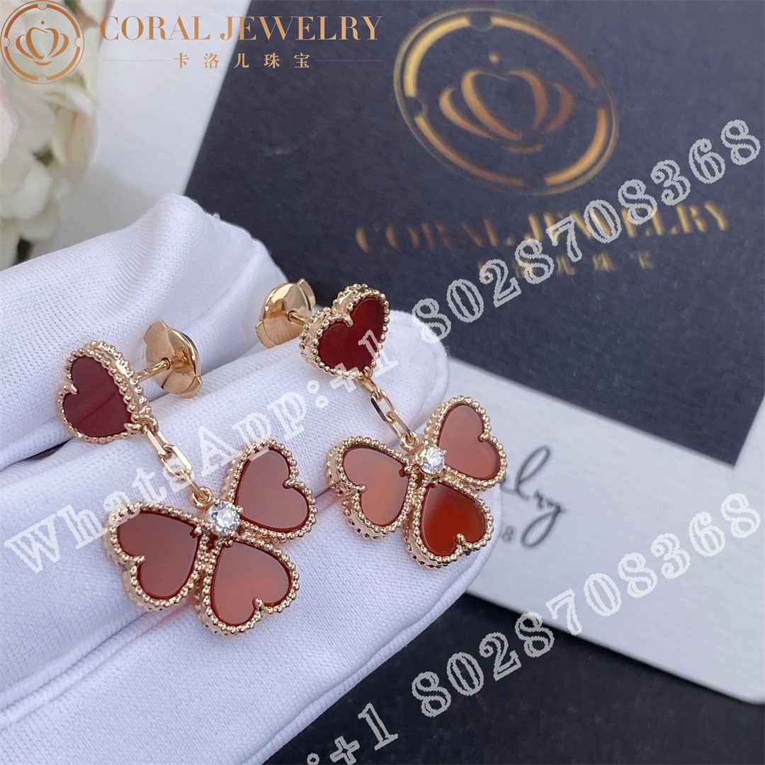 Van Cleef Arpels Sweet Alhambra Effeuillage Earrings Rose Gold Carnelian Diamond Vcarn5pp00 Coral (2)