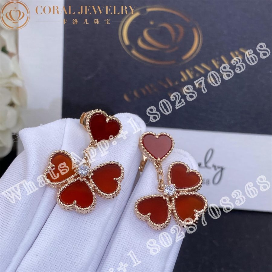 Van Cleef & Arpels Sweet Alhambra effeuillage earrings Rose gold, Carnelian, Diamond VCARN5PP00 - Image 4