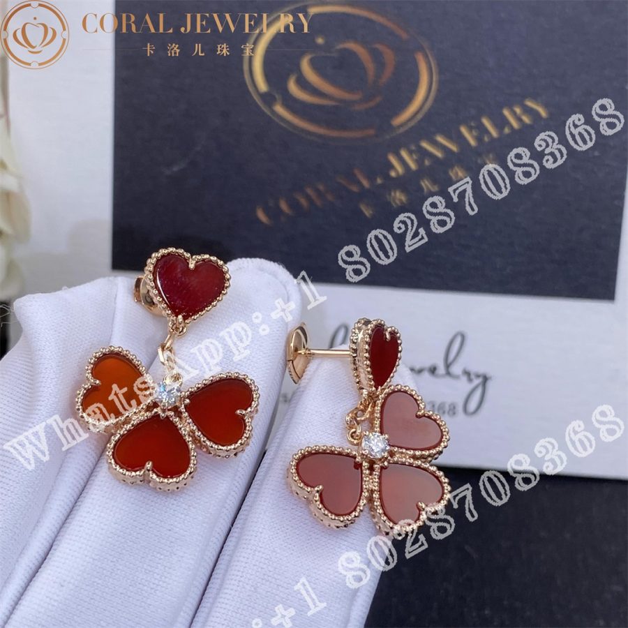 Van Cleef & Arpels Sweet Alhambra effeuillage earrings Rose gold, Carnelian, Diamond VCARN5PP00 - Image 5