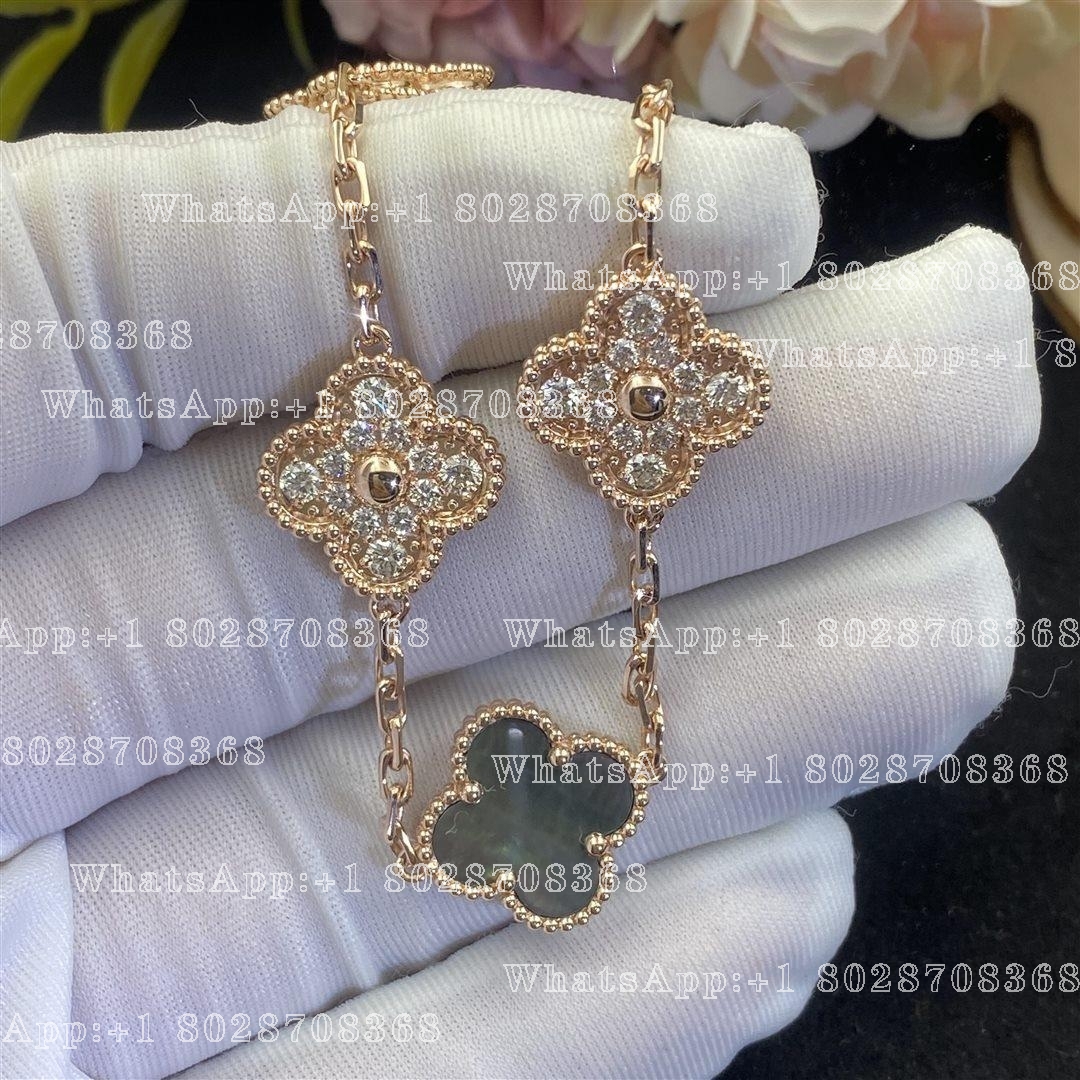 Van Cleef & Arpels Vintage Alhambra bracelet, 5 motifs Rose gold, Diamond, Mother-of-pearl VCARP2R100