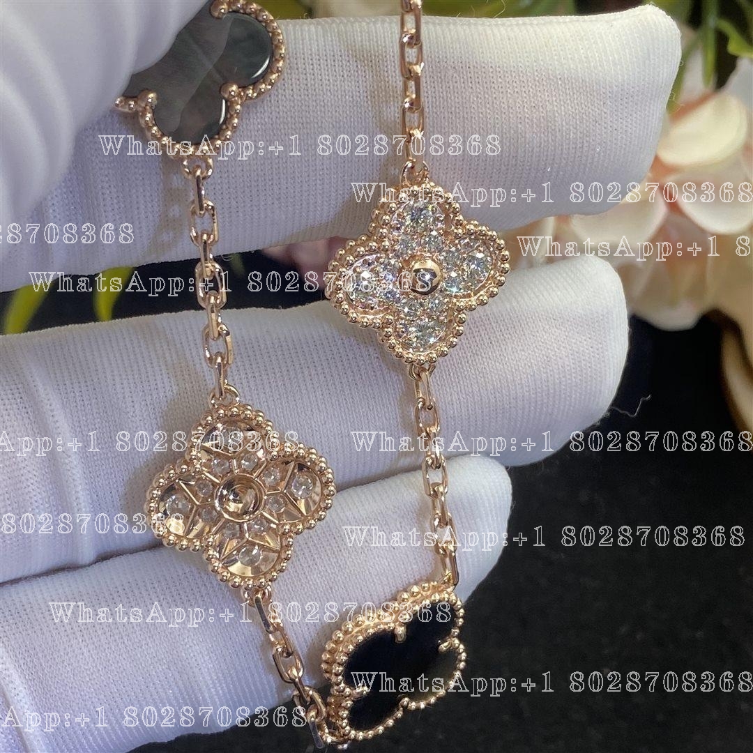 Van Cleef & Arpels Vintage Alhambra bracelet, 5 motifs Rose gold, Diamond, Mother-of-pearl VCARP2R100