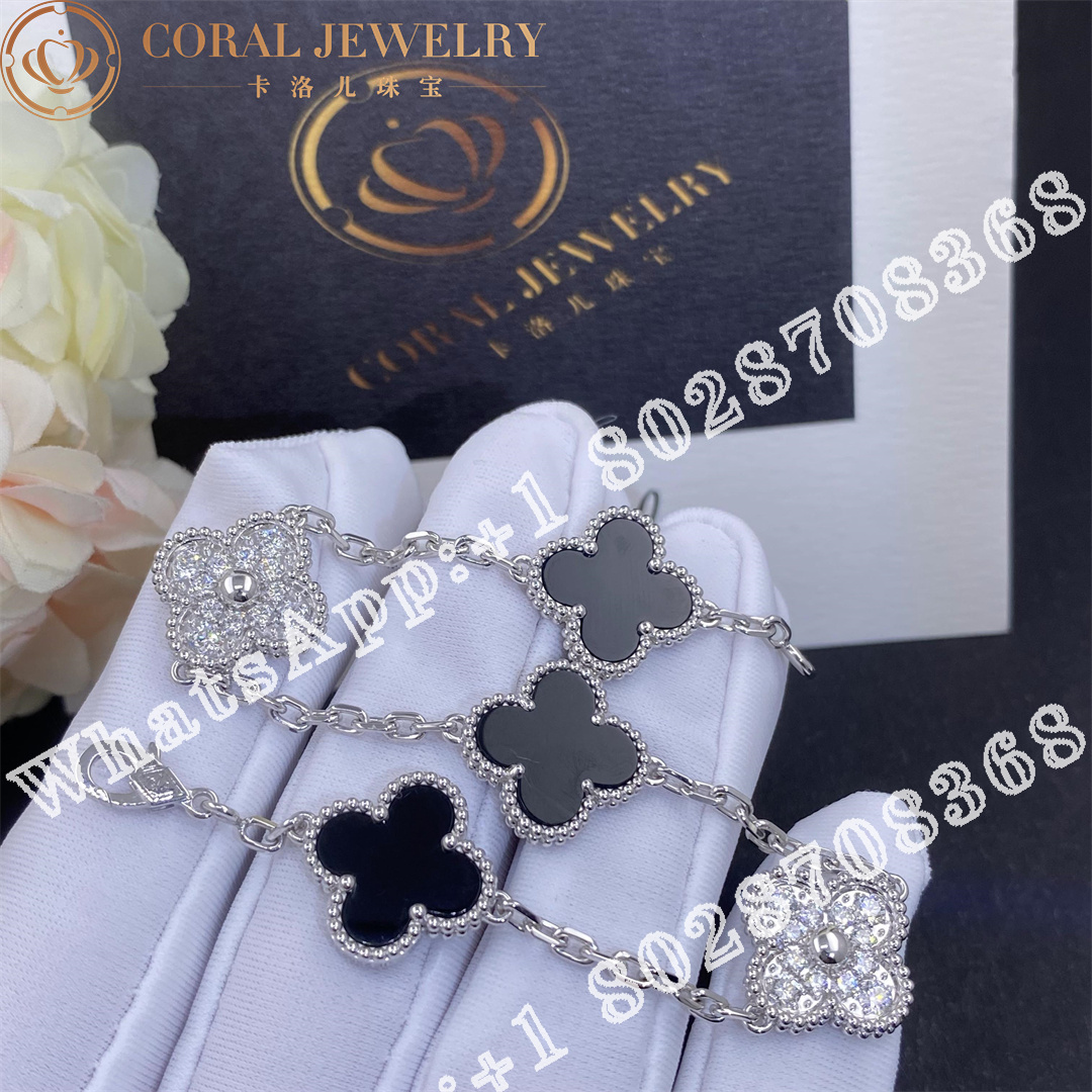 Van Cleef & Arpels Vintage Alhambra bracelet, 5 motifs White gold, Diamond, Onyx VCARP2R900 - Image 3