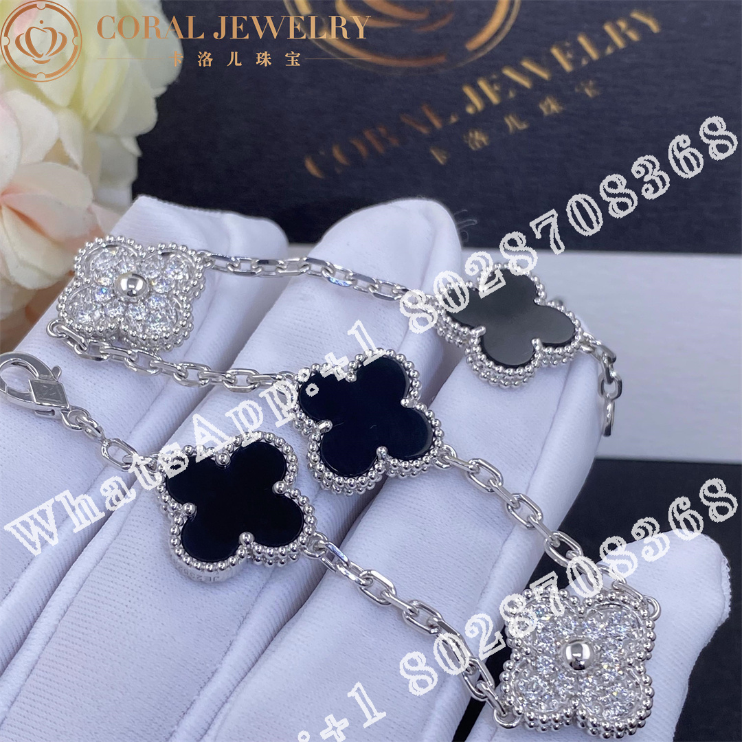 Van Cleef & Arpels Vintage Alhambra bracelet, 5 motifs White gold, Diamond, Onyx VCARP2R900 - Image 4
