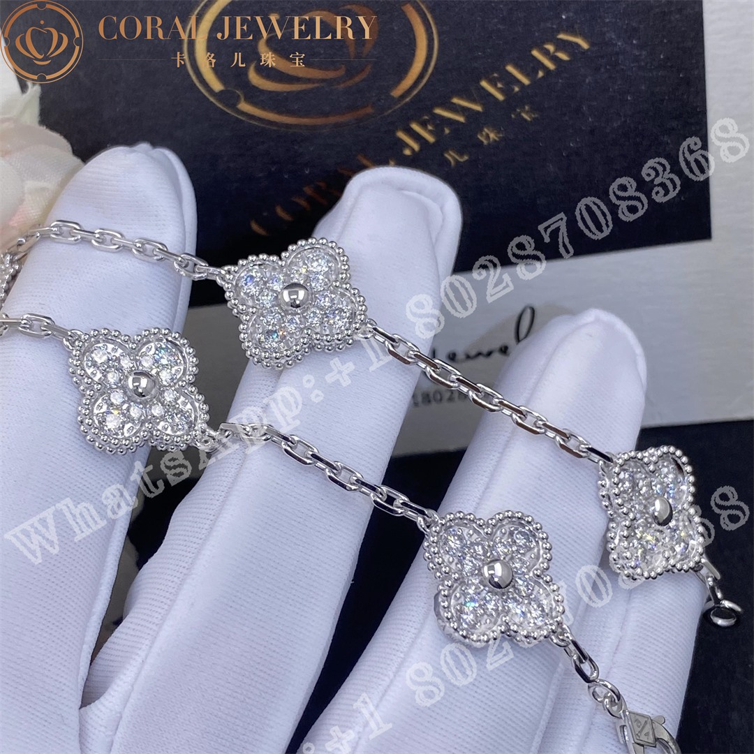 Van Cleef & Arpels Vintage Alhambra bracelet, 5 motifs White gold, Diamond VCARA41500 - Image 3