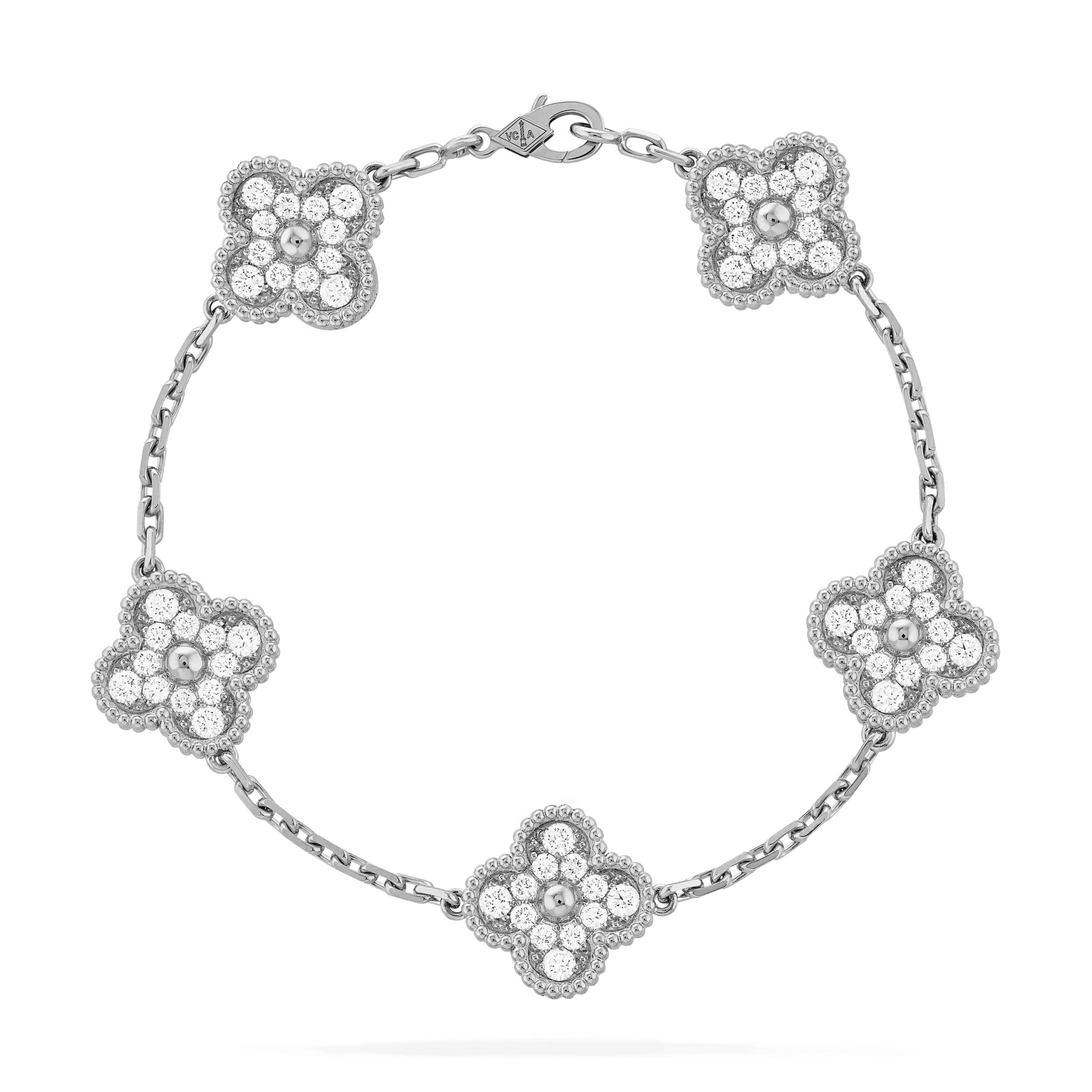 Van Cleef & Arpels Vintage Alhambra bracelet, 5 motifs White gold, Diamond VCARA41500