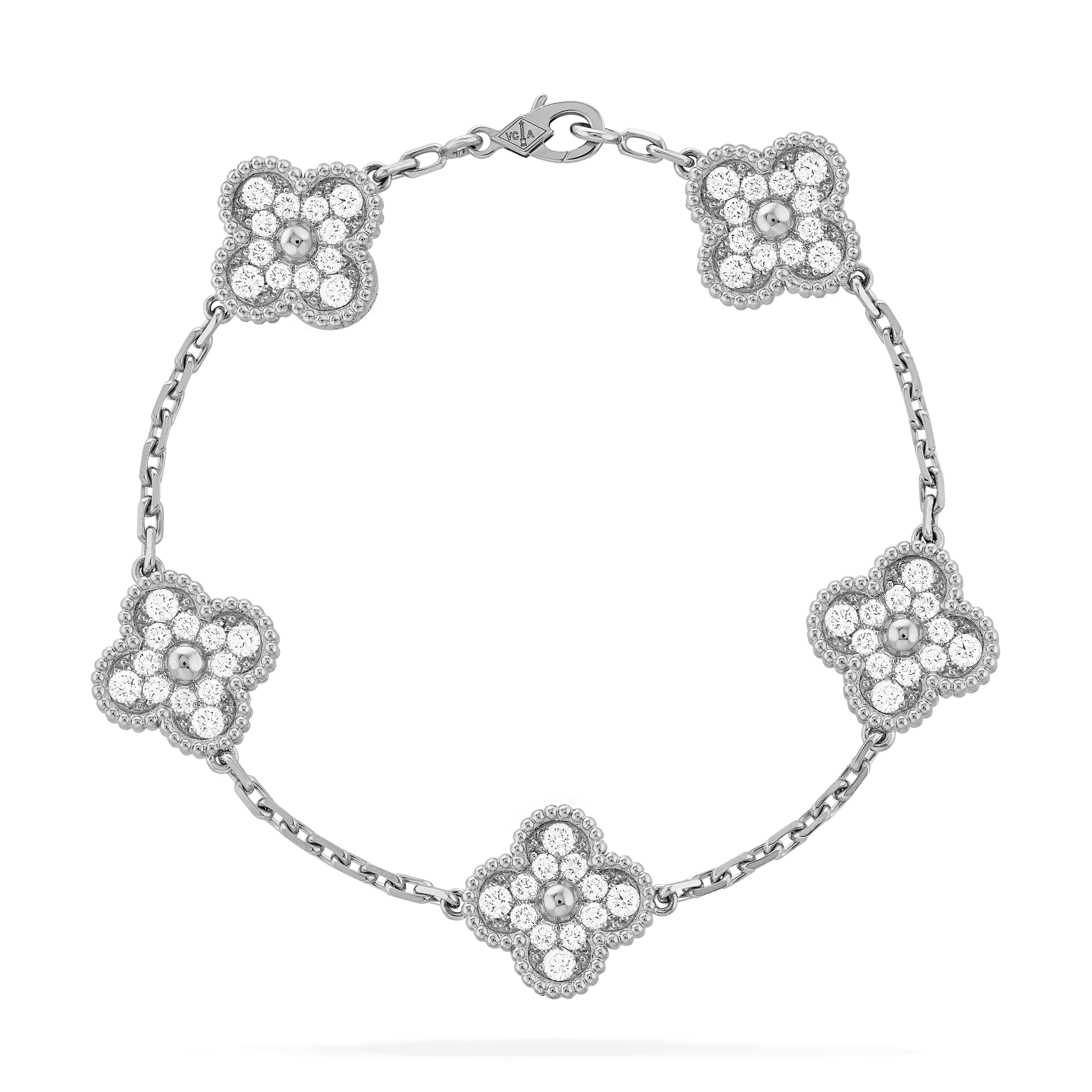 Van Cleef & Arpels Vintage Alhambra bracelet, 5 motifs White gold, Diamond VCARA41500