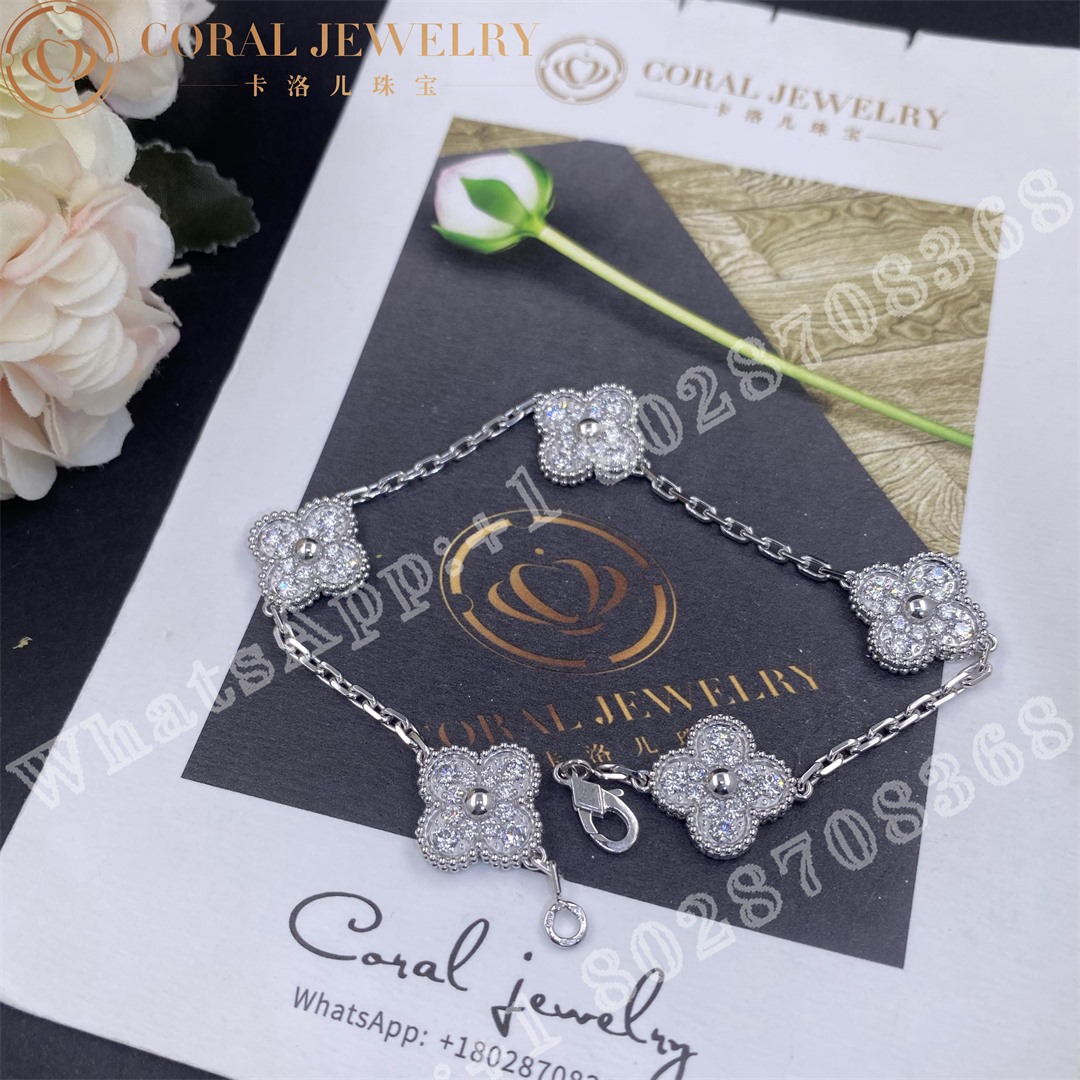 Van Cleef & Arpels Vintage Alhambra bracelet, 5 motifs White gold, Diamond VCARA41500 - Image 5