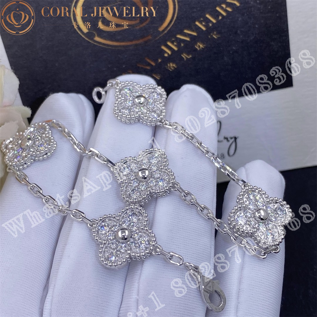 Van Cleef Arpels Vintage Alhambra Bracelet 5 Motifs White Gold Diamond Vcara41500 Coral (4)